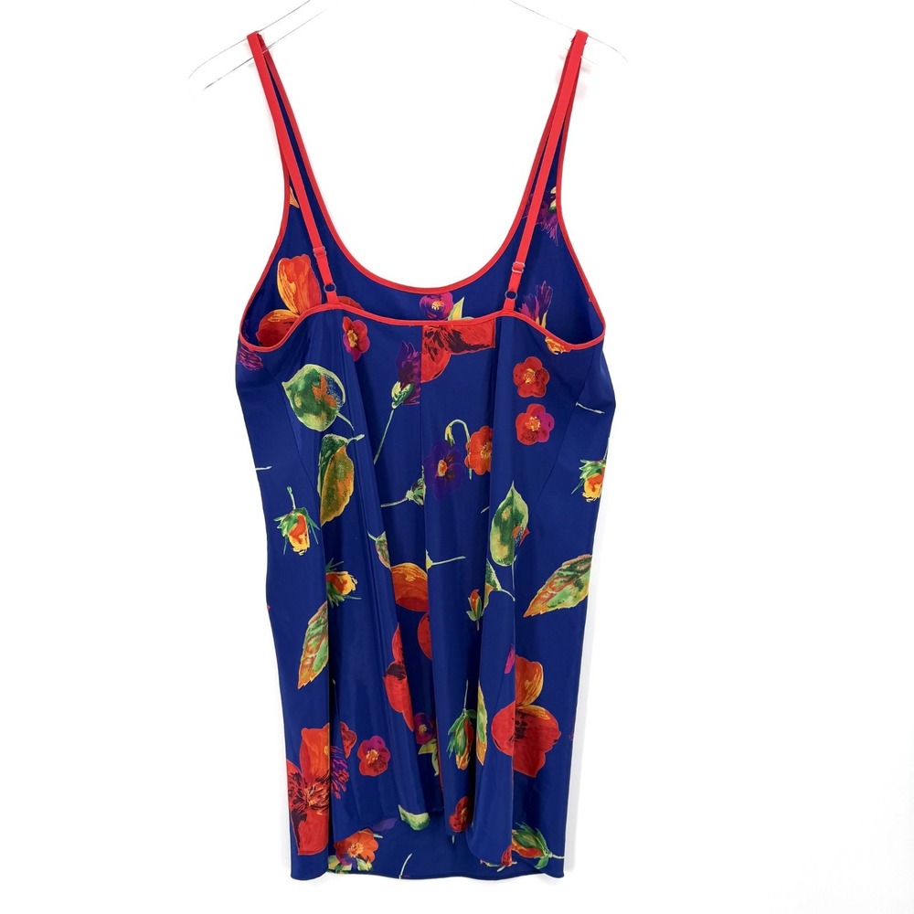 Vintage Floral Mini Slip Dress Size L Blue Scoop Neck Bold Print Nightie Chemise - Picture 6 of 9